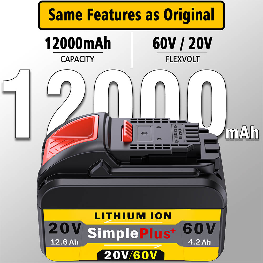 2 Pack For Dewalt 20V/60V Max Li-ion Battery 12Ah – SimplePlusBatteries